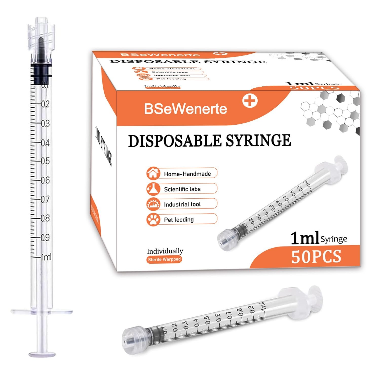 50Pack 1ml Luer Lock Syringes (No Needle) Sterile & Professional,Individually…
