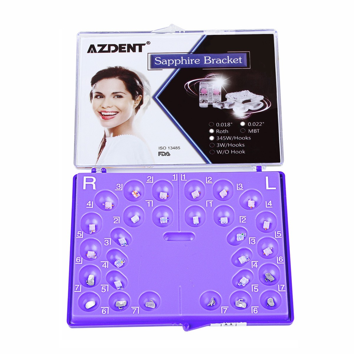 AZDENT Dental Orthodontic Sapphire Clear Bracket Mini ROTH/MBT.022 Hooks 345