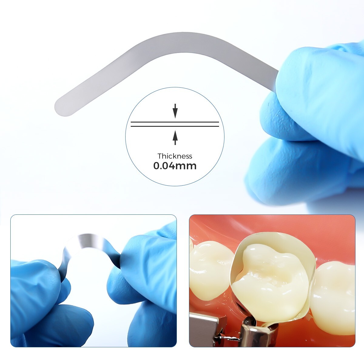 20Pcs Dental Tofflemire Matrix Bands 0.04mm Margin Elevation Increased Curvature