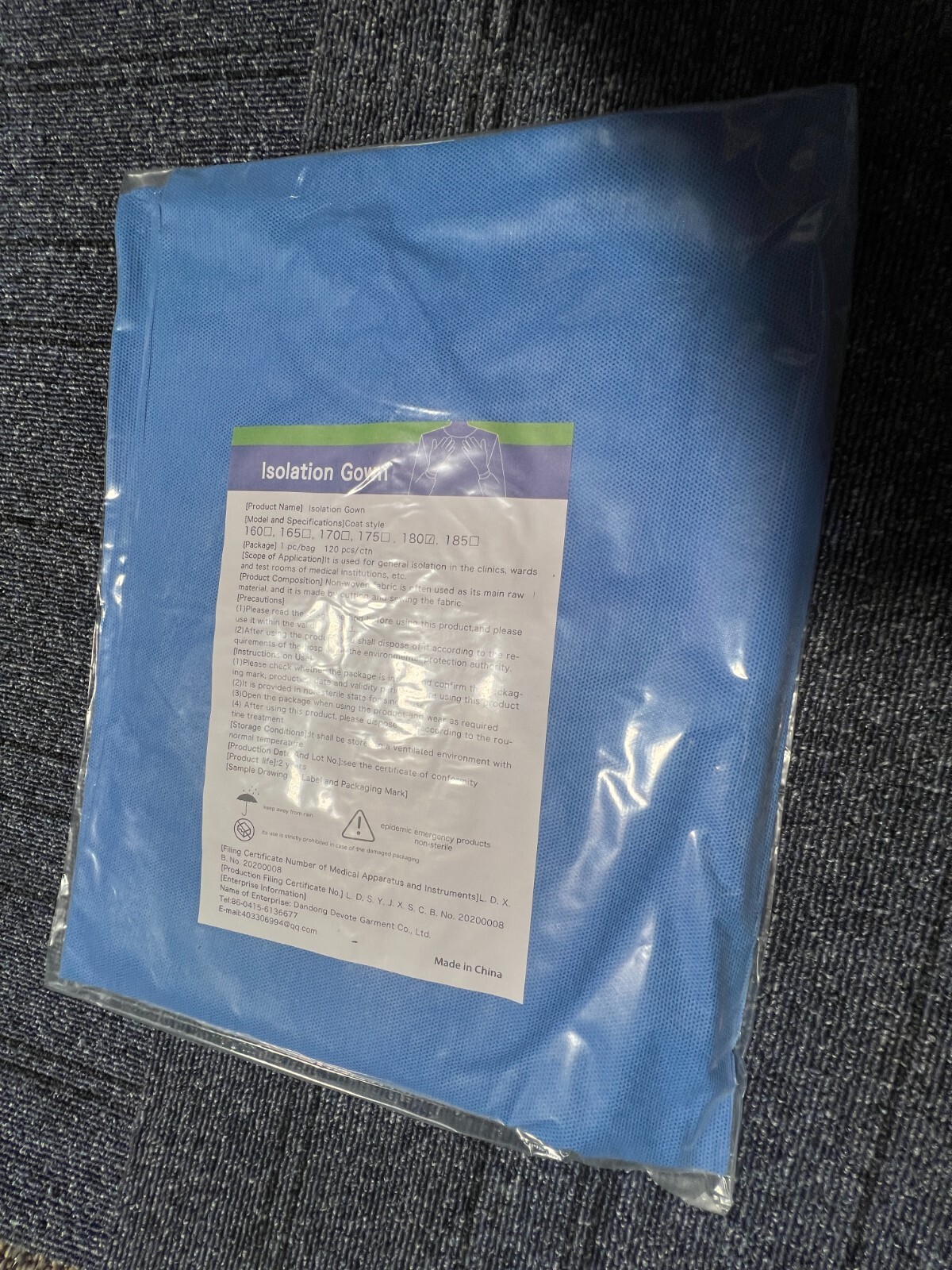 QTY 120 Dandong Devote Isolation Gown Size 180 XL Single Use