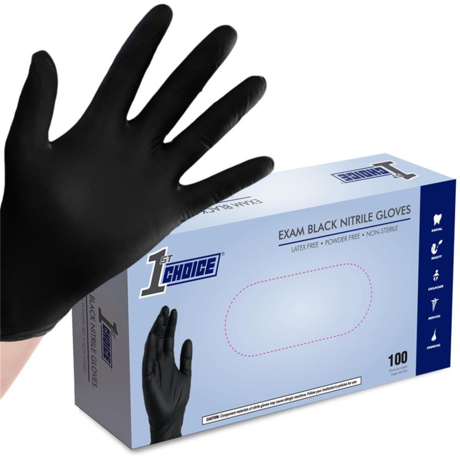 1st Choice Black Nitrile Gloves, Large, Box of 100, Disposable,