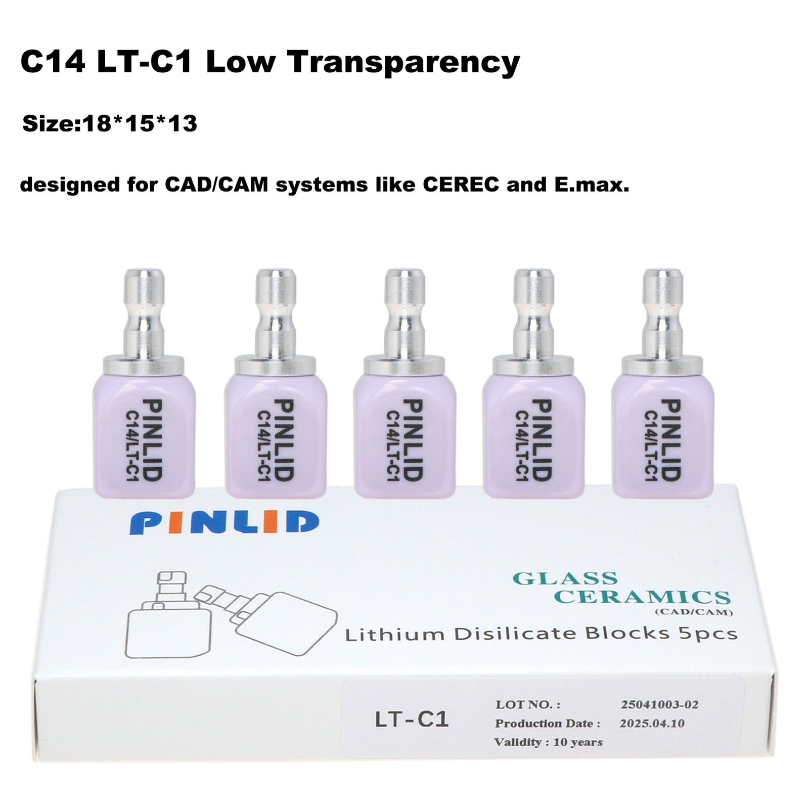 US 5Pcs/Box Dental C14 LT Glass Ceramic Lithium Dislicate Blocks Cerec CAD CAM