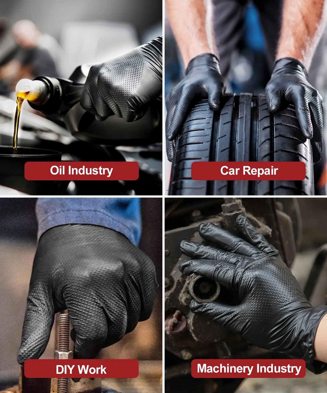 8 Mil Heavy Duty Disposable Nitrile Gloves with Raised Diamond Texture Grip R…