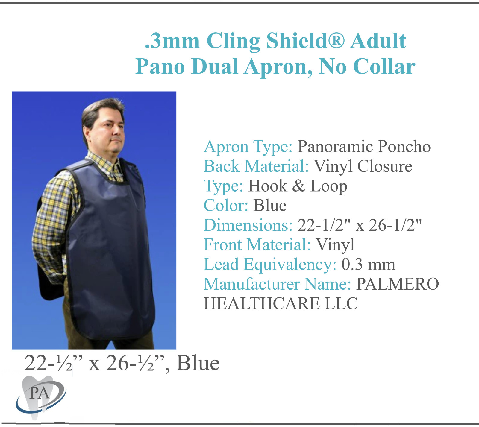Dual X-Ray Apron Cling Shield Lead-Lined Adult Pano No Collar 3mm Medical Dental