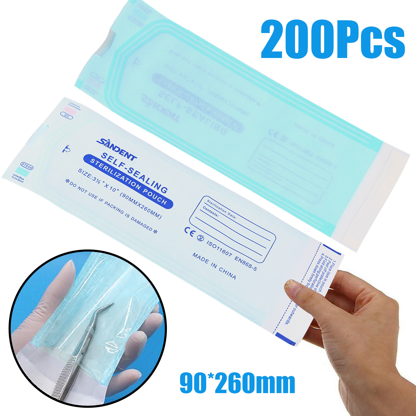 200pcs/1 Box Self Sterilization Pouches Autoclave Pouch Sterilizer Bags Dental