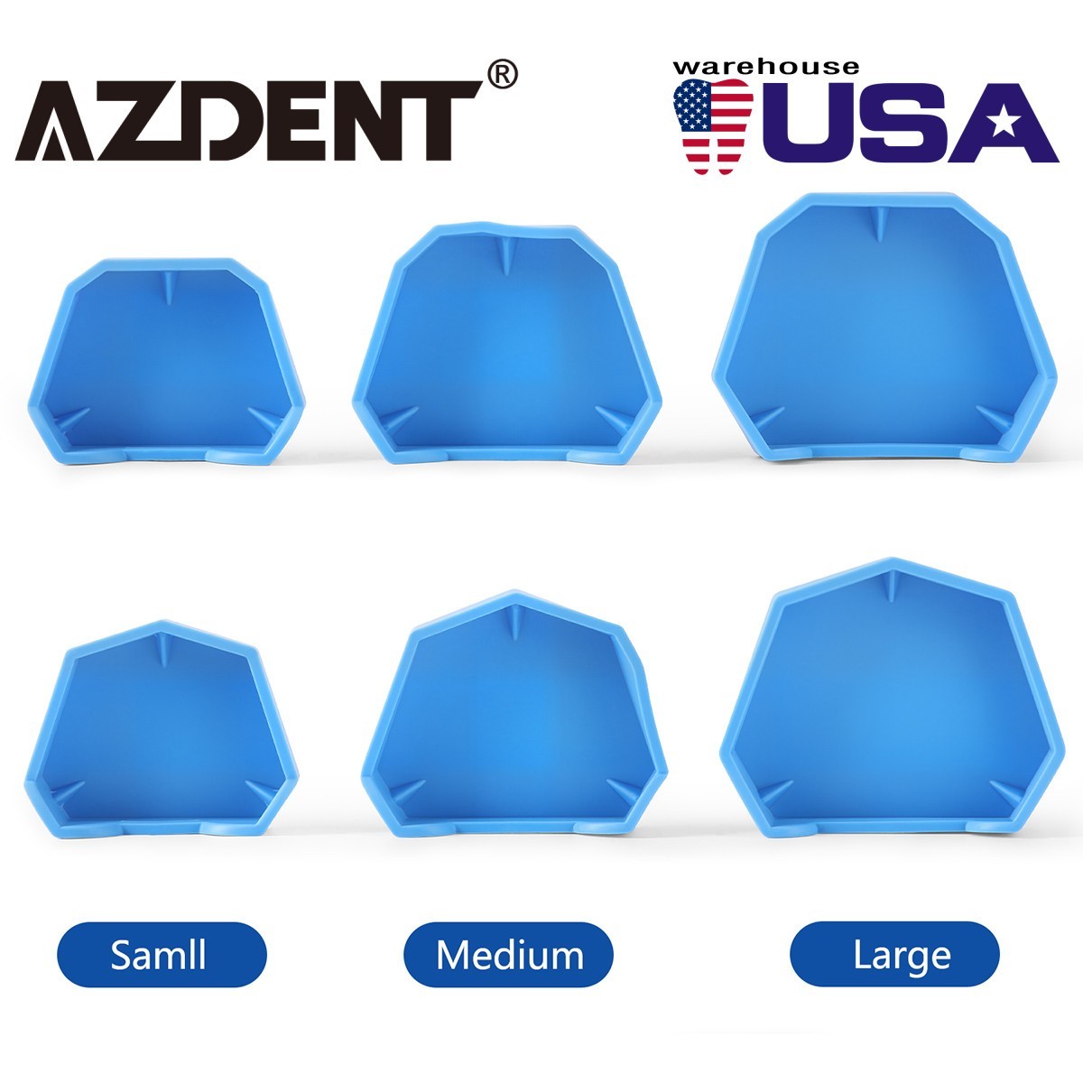 6Pcs AZDENT Dental Lab Silicone Plaster Model Former Base Molds Tray S M L Size