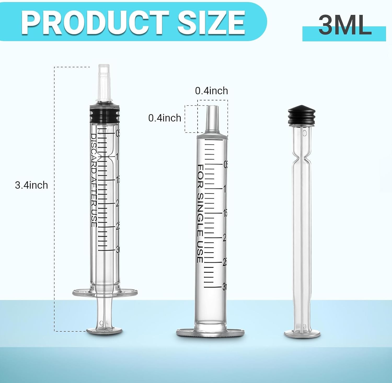 10 Pack 3 ml Syringe with Cap No Needle, Disposable Syringes for Liquid, Feeding