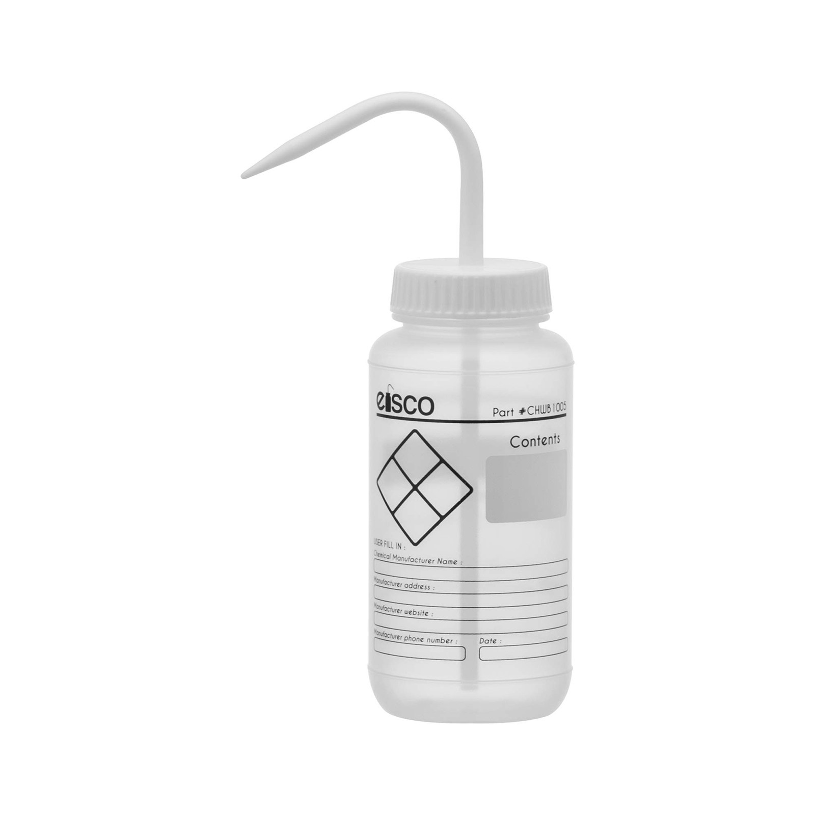 EISCO Chemical Wash Bottle, Blank Labels, 500ml – Wide Mouth, Self Venting, L…