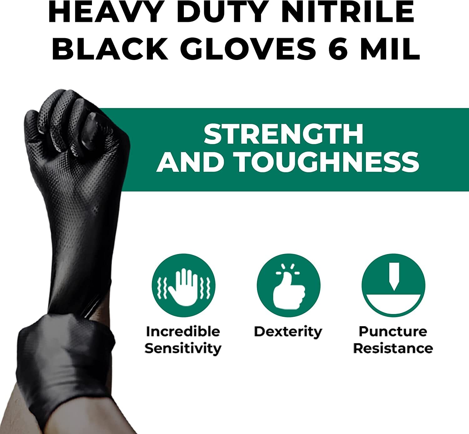 S&G Heavy Duty Black Nitrile Disposable Gloves Powder Latex Free 6 Mil M L XL
