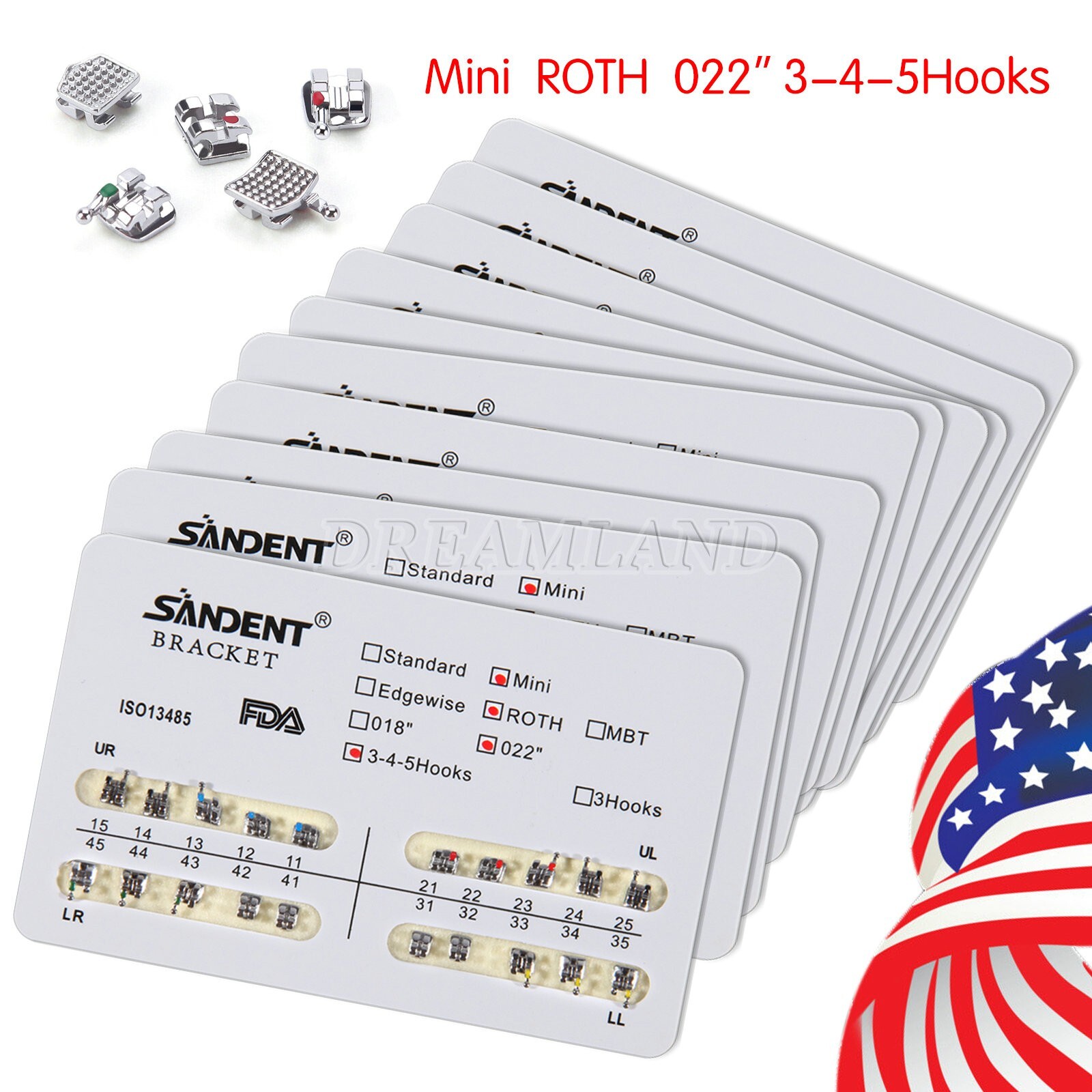 10kits Dental Brackets Braces Orthodontic Mini Roth0.022″ Hooks 3-4-5