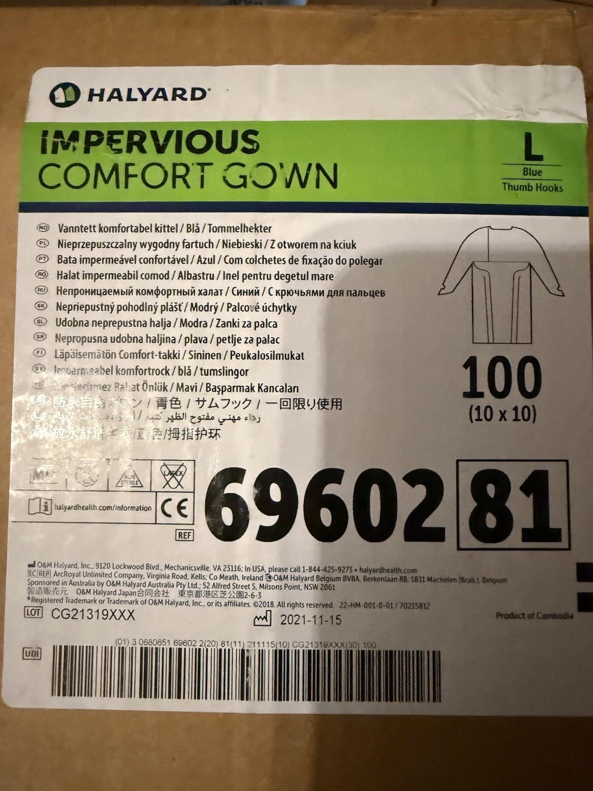 *100-Pieces* Halyard Impervious Comfort Gown Blue Large 69602 Thumb Hooks