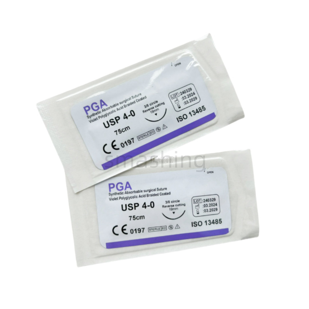 50Pcs Dental Absorbable Oral Surgical Suture Violet PGA 4-0 75cm 3/8 Reverse Cut