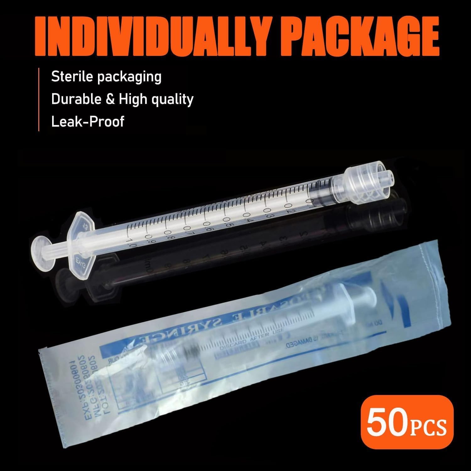 50Pack 1ml Luer Lock Syringes (No Needle) Sterile & Professional,Individually…