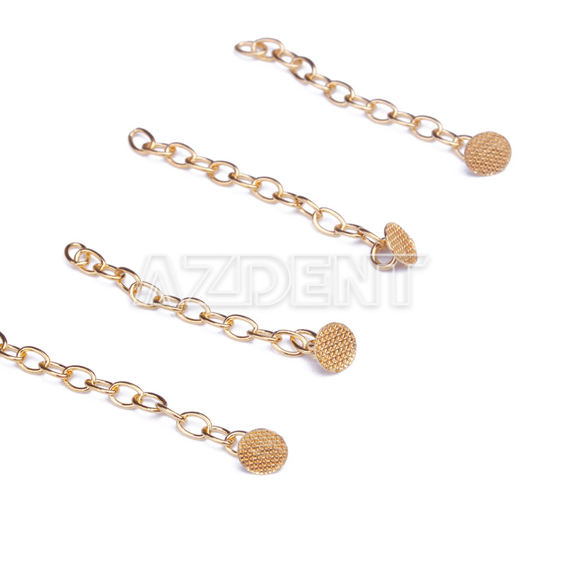 Dental Ortho Traction Chain Round Buttons with Chain Gold Plated 10 Pcs AZDENT