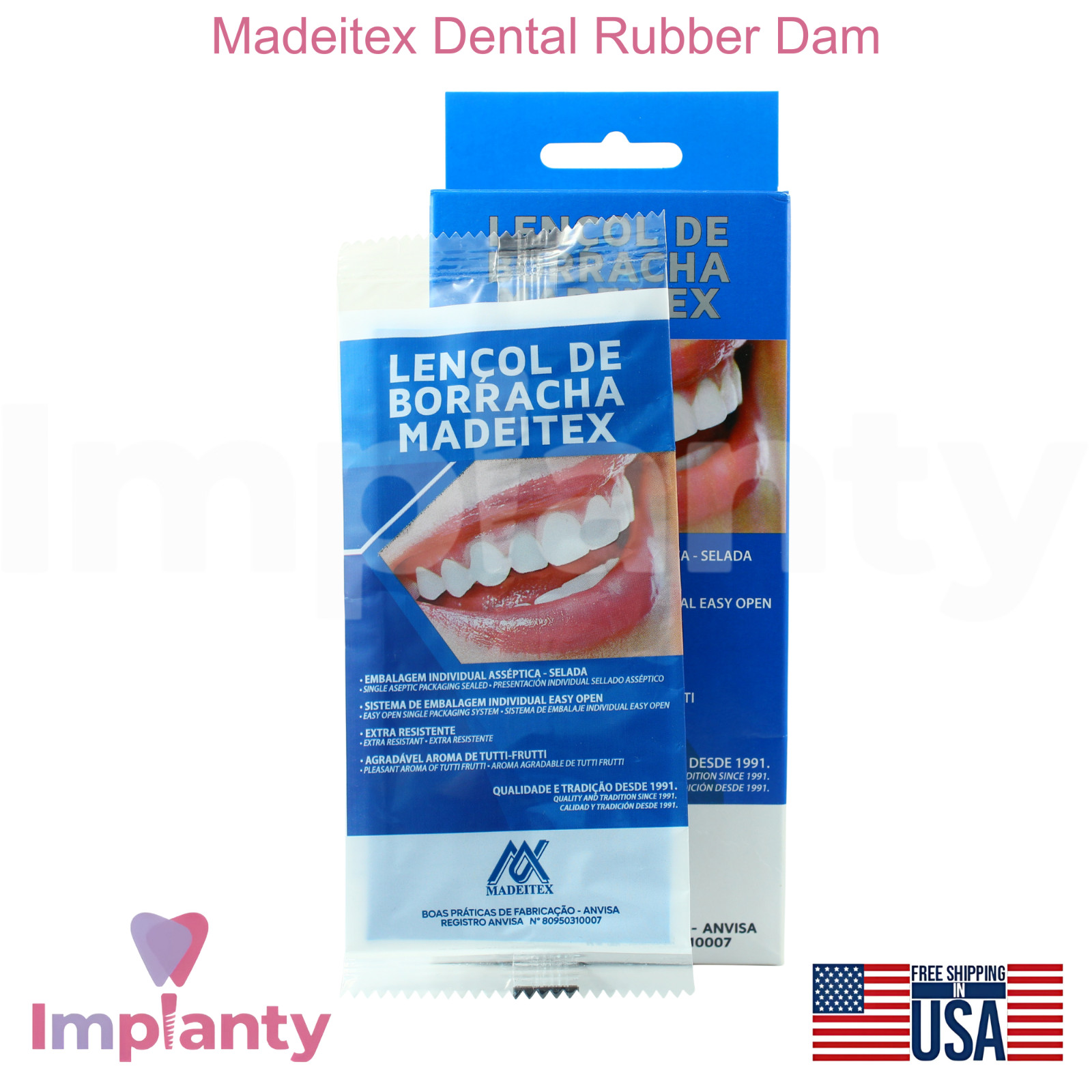 Madeitex Dental Rubber Dam 100% Natural Latex Blue Elastic & Smooth 26 Sheets