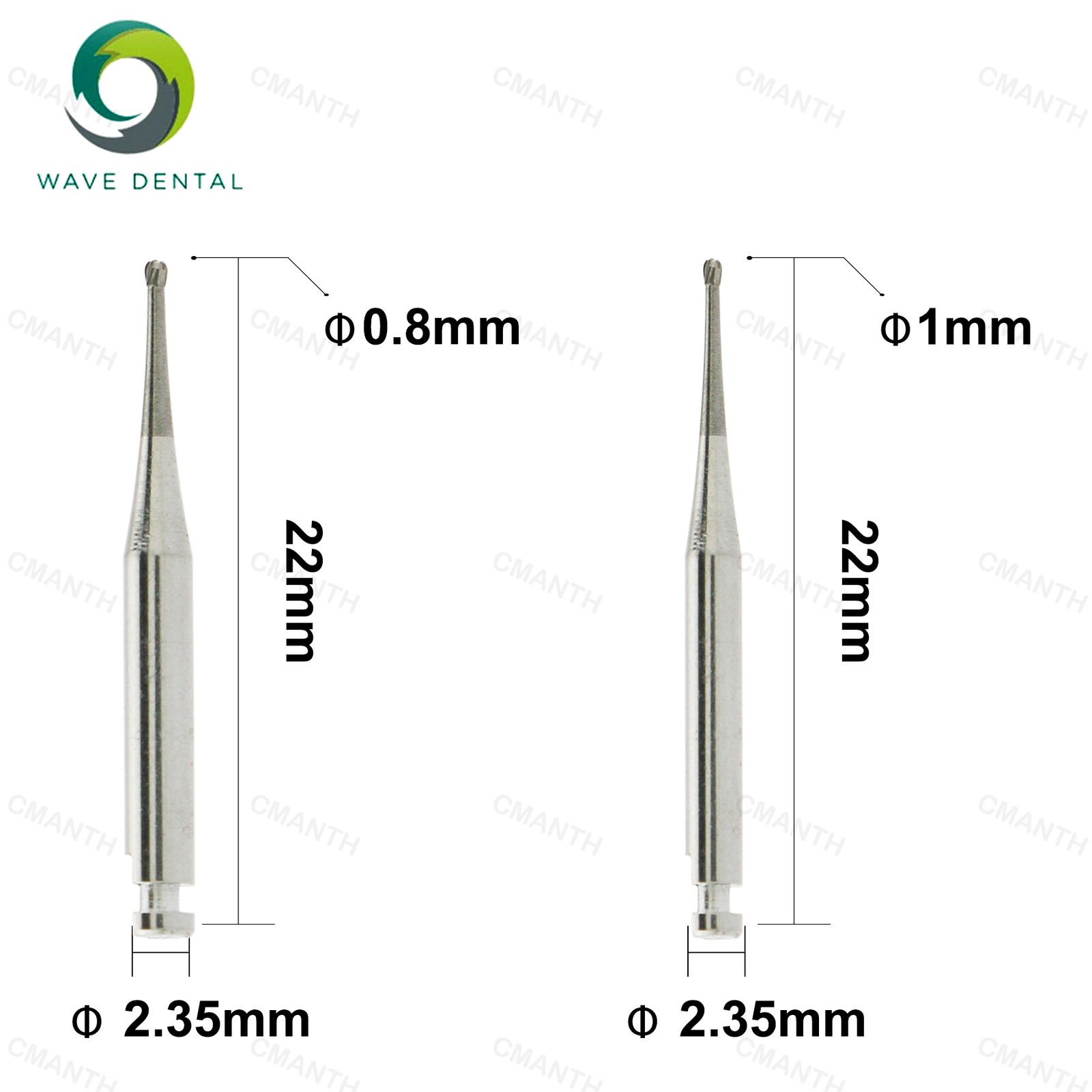 WAVE Dental Tungsten Carbide Burs Round Head RA Low Speed Burs Dia 2.35mm 5Pcs