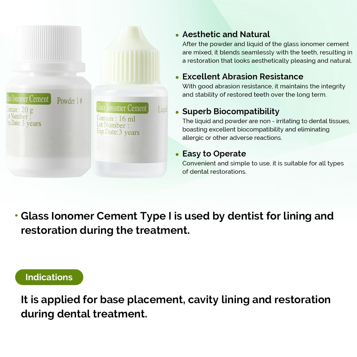 Dental Permanent Glass Ionomer Cement Crown Bridge fixing Lining Luting Glue