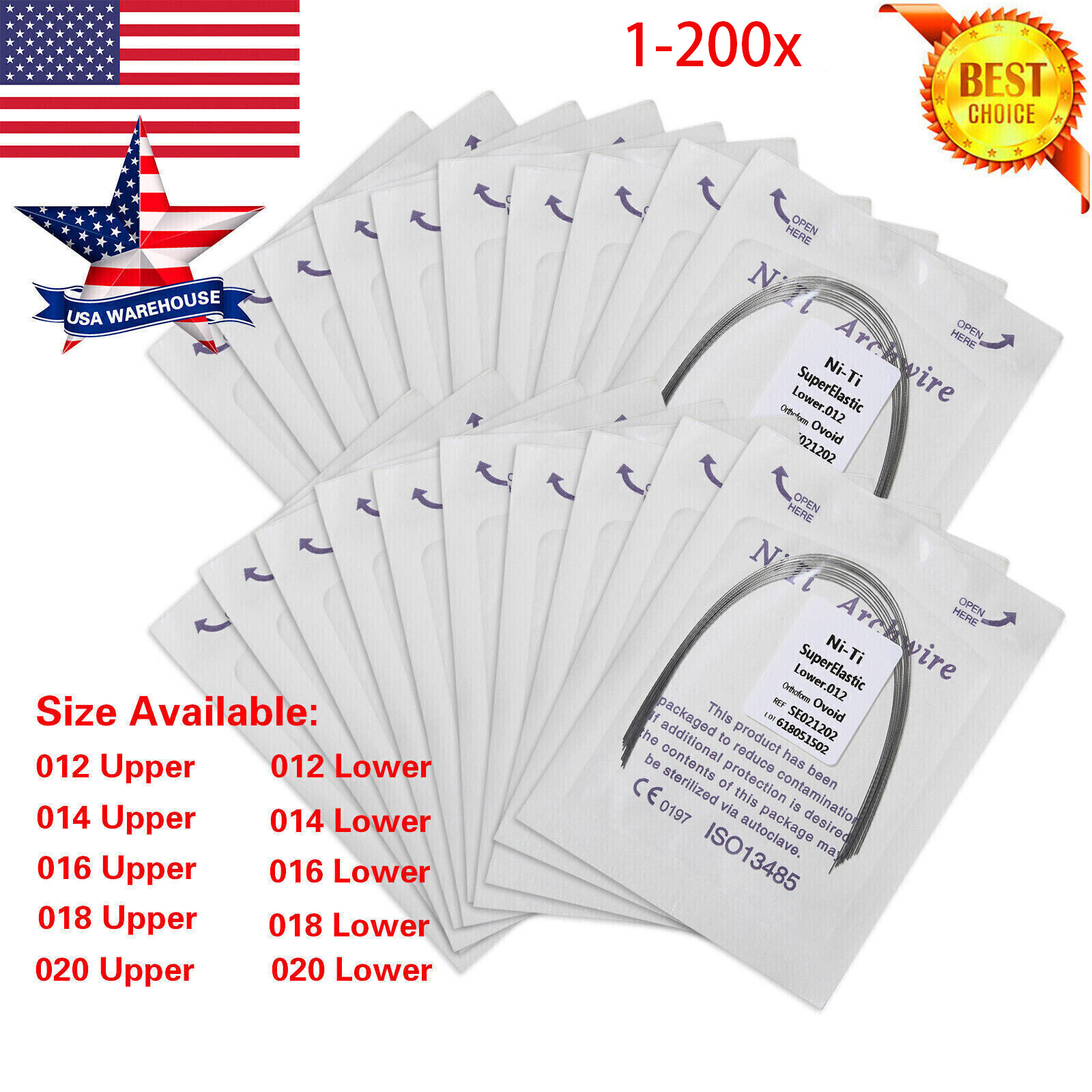 1-200 Packs dental orthodontic super elastic niti round arch wire Upper/Lower MX