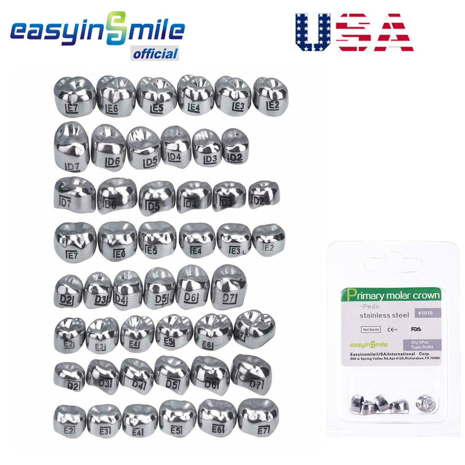 5pcs/pack Dental Kids Crown Primary Molar D/E Upper Lower Teeth size 2-7