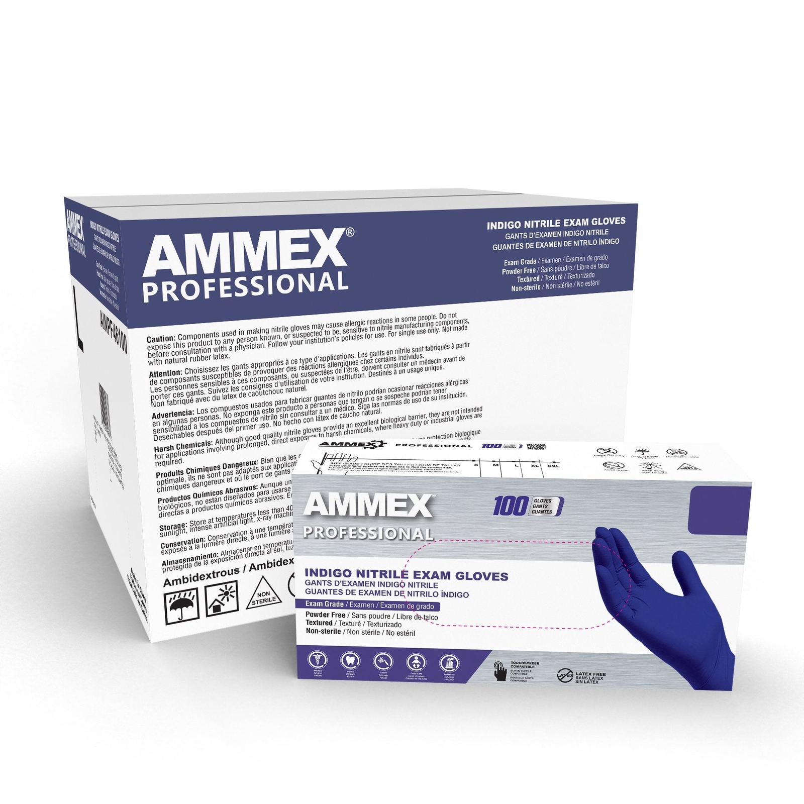 AMMEX Indigo Nitrile Disposable Exam/Medical Gloves 3 Mil Latex-Free, Box of 100