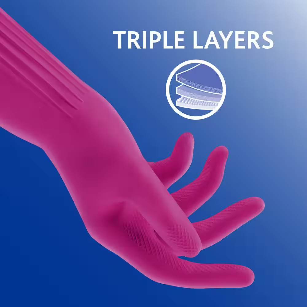 Playtex Medium Living Fuchsia Pink and Navy Latex/Neoprene/Nitrile Gloves (4-Pai
