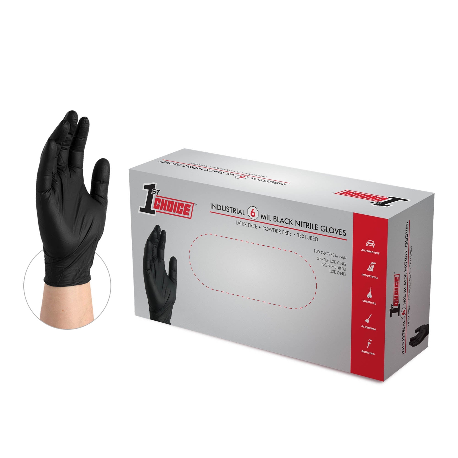 1st Choice 5 mil Industrial Black Nitrile Gloves, Latex & Powder-Free