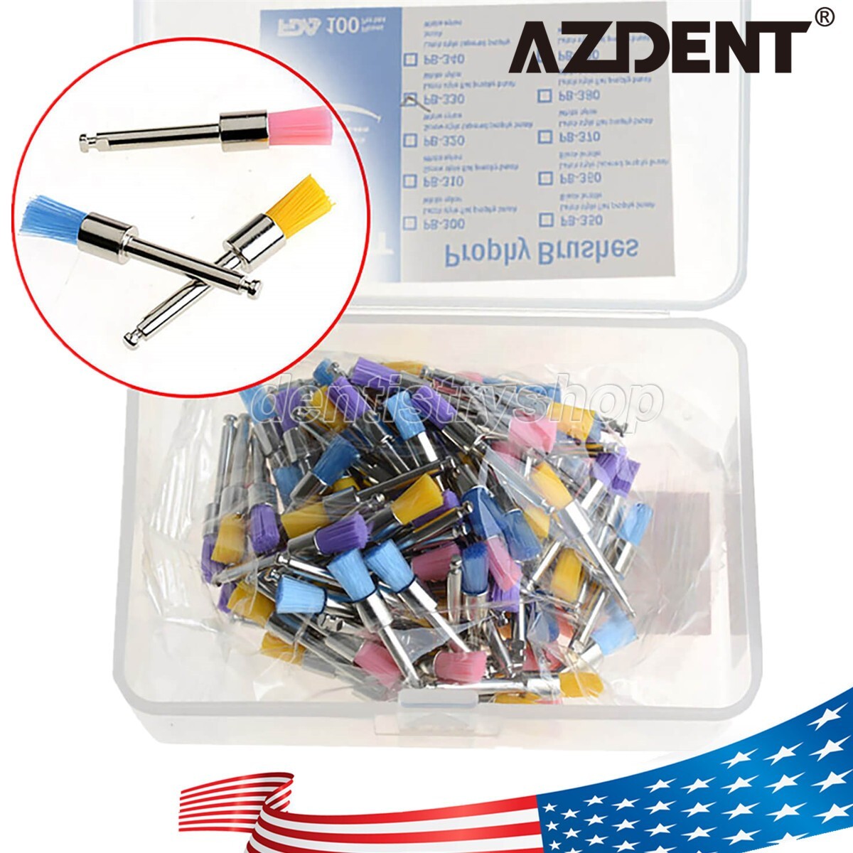 100Pcs USPS Dental Colorful Nylon Bowl Polishing Polisher Prophy Brushes Flat