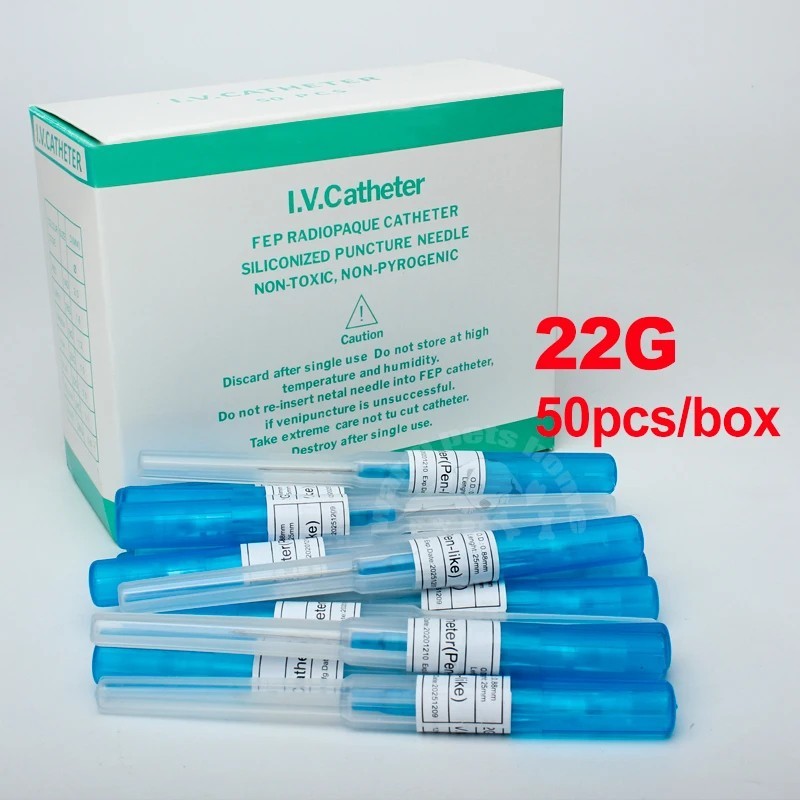 50pcs IV Cannula Pen Type Intravenous Injection Catheter 22G