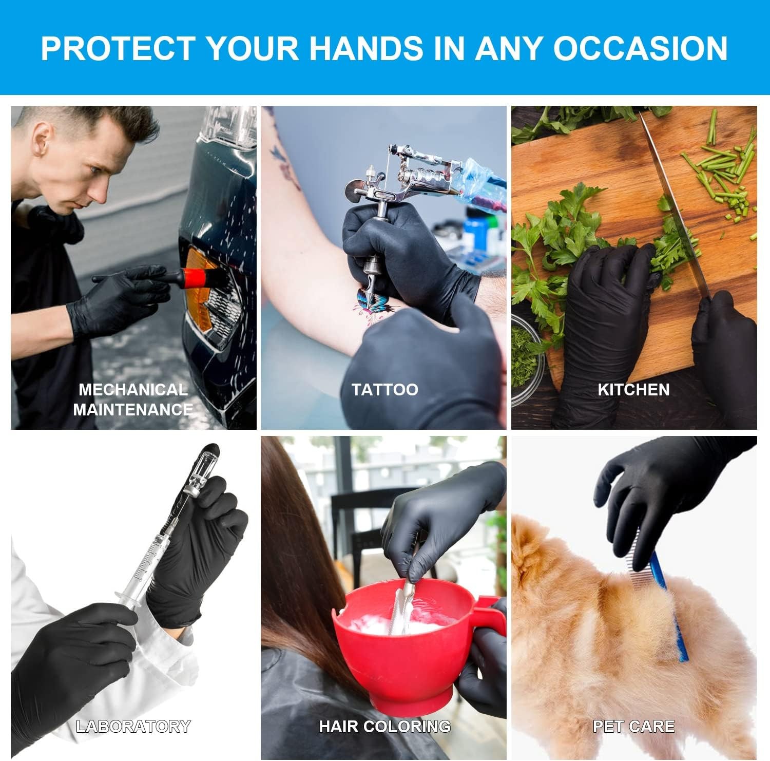 FINITEX Black Nitrile Disposable Medical Exam Gloves – 100/1000 PCS 6.3mil Po…