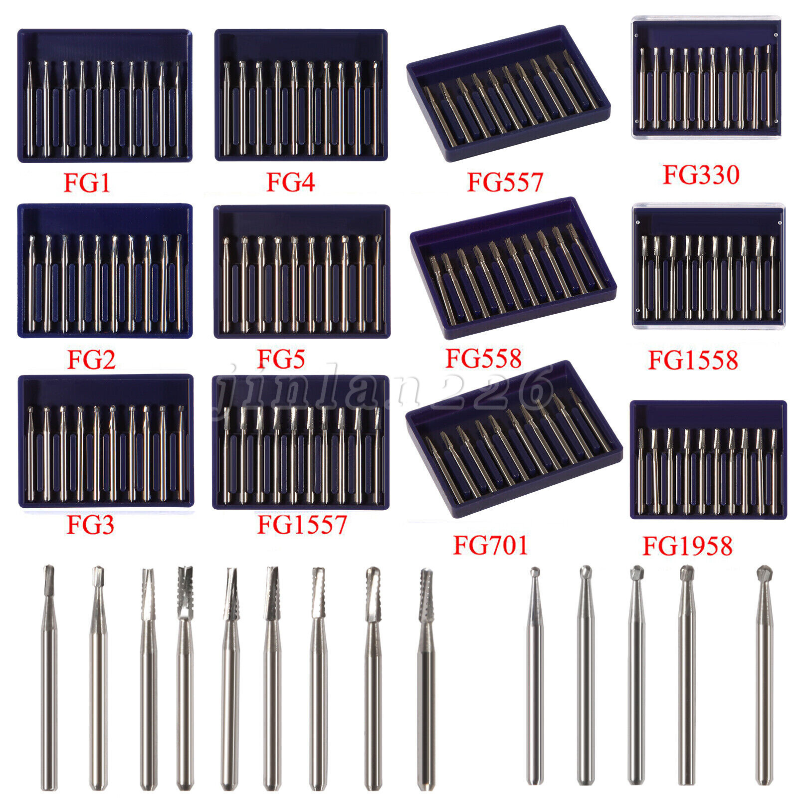 10-100 Uso Dental Acero de Tungsteno FG Fresas Carburo para Alta Velocidad Pieza