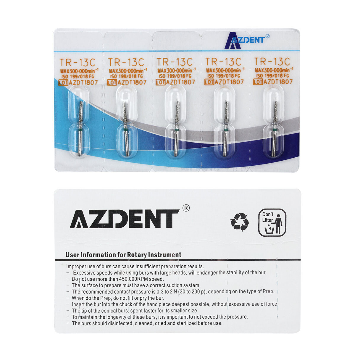 5pcs AZDENT Dental Diamond Burs for High Speed Handpiece Friction Grip