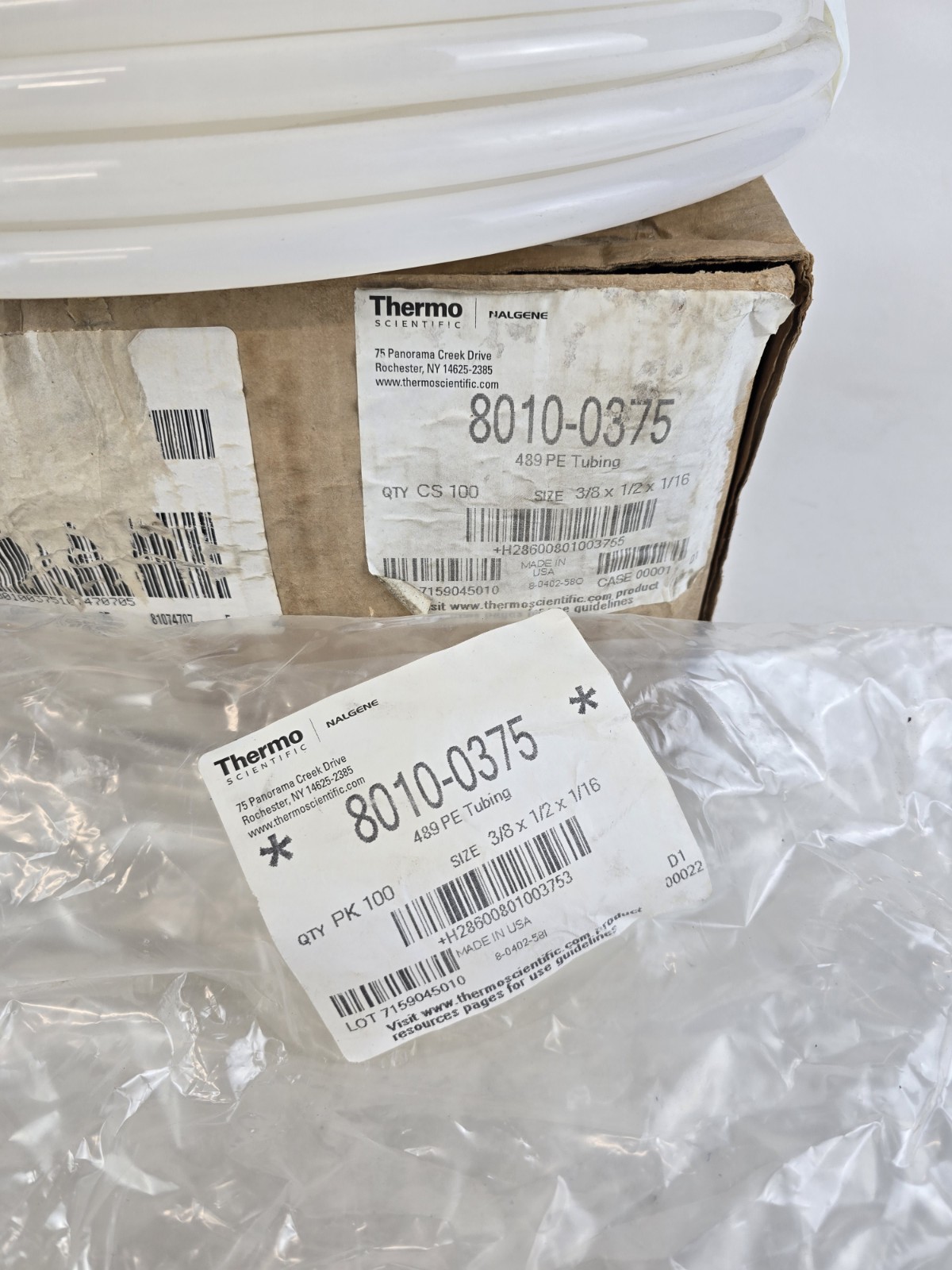 Thermo NALGENE 8010-0375 489 PE TUBING Lot 2 100ft 3/8 x 1/2 x 1/16 200ft Total