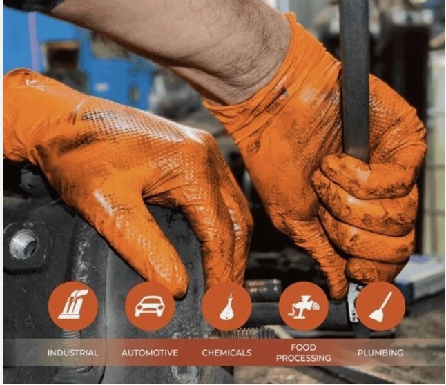 SureCare® LARGE 8 Mil Diamond Textured Orange Nitrile Sure-Tac Gloves (500)