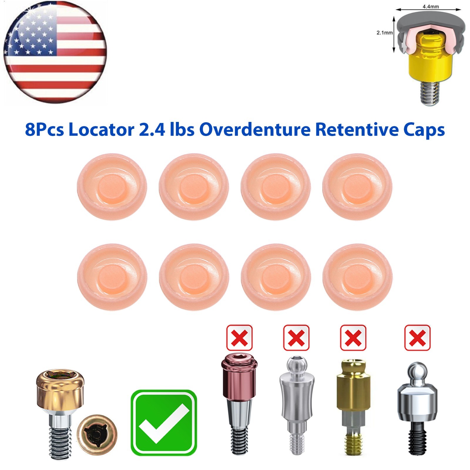 US 8Pcs Dental Overdenture Retention Caps For Implant Locator Abutment Inserts
