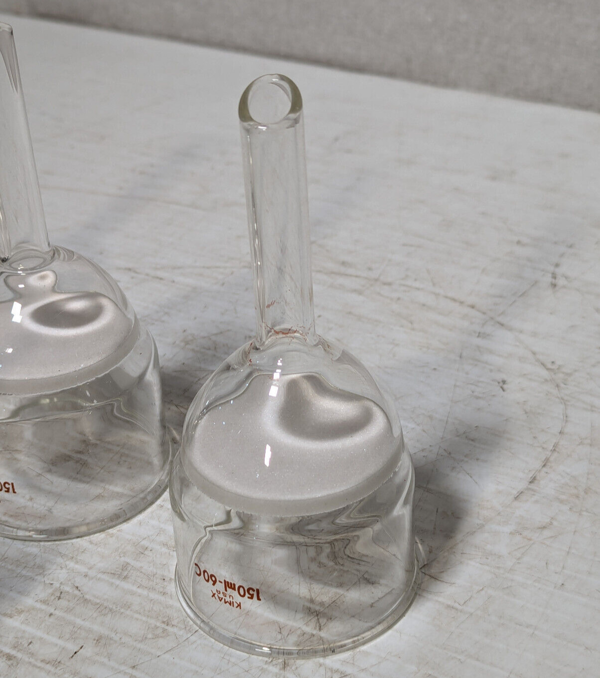 Lot of 4: Büchner Filter Funnels, Kimax 150ml, 60C; ASTM 60ml, 10-15M Lab Glass