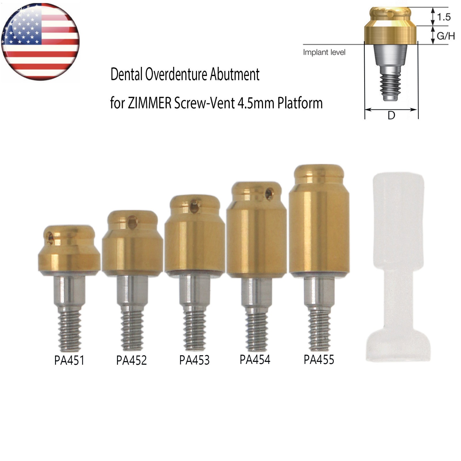 US Locator Abutment for Zimmer 3.5/4.5mm Retention Cap Inserts Tool 1.0-5.0mm GH