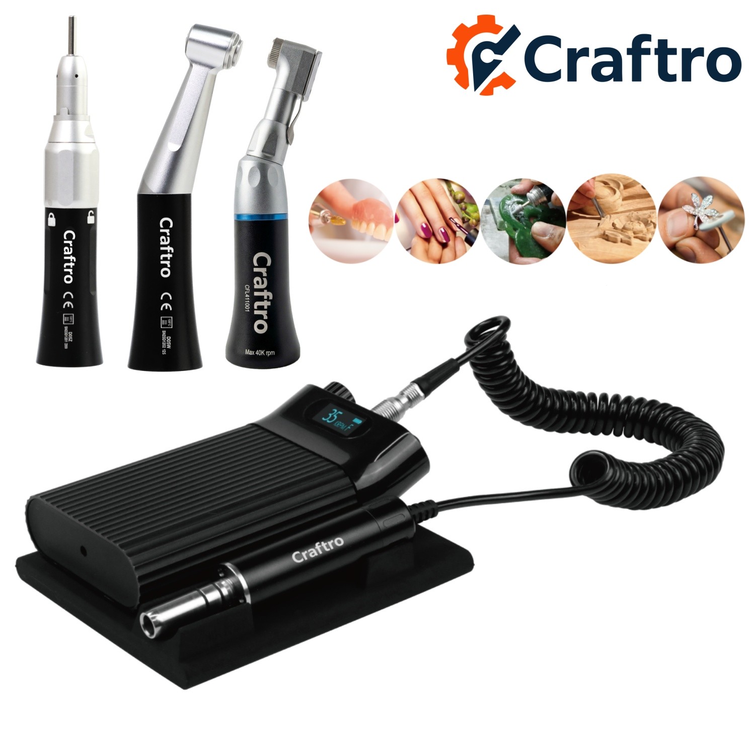 Craftro 35K RPM Dental Lab Portable Brushless Micromotor 3/32” E-type Handpiece