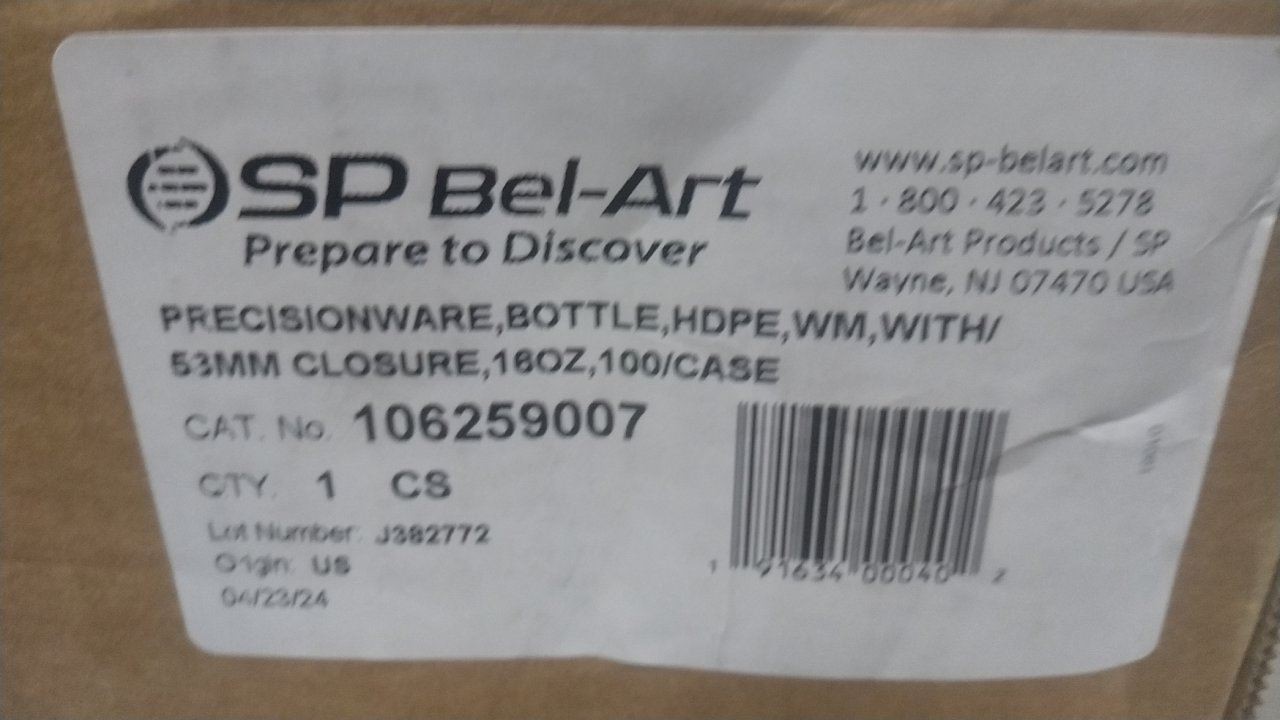 SP Bel-Art 10625-9007 100 Pk 16.9 Fl Oz 500mL Capacity HDPE Bottle