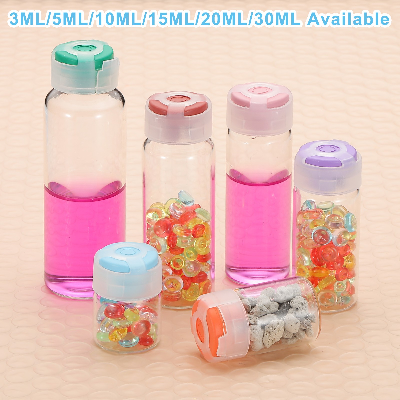 3ml Clear Glass Sample Vials, 10Pcs Small Liquid Bottles, Yellow