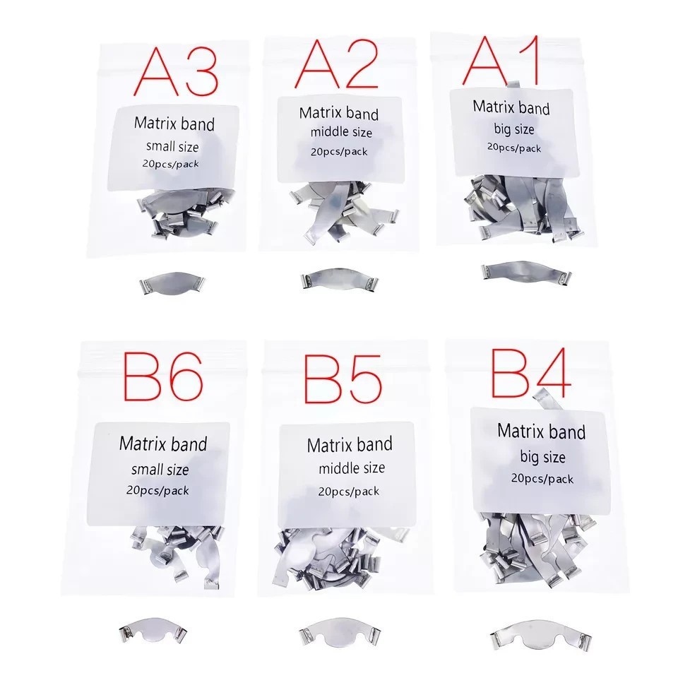 20 Pcs/Pack Dental Saddle Matrix Band Contoured 6 Sizes Opt Metal Ledge Matrices