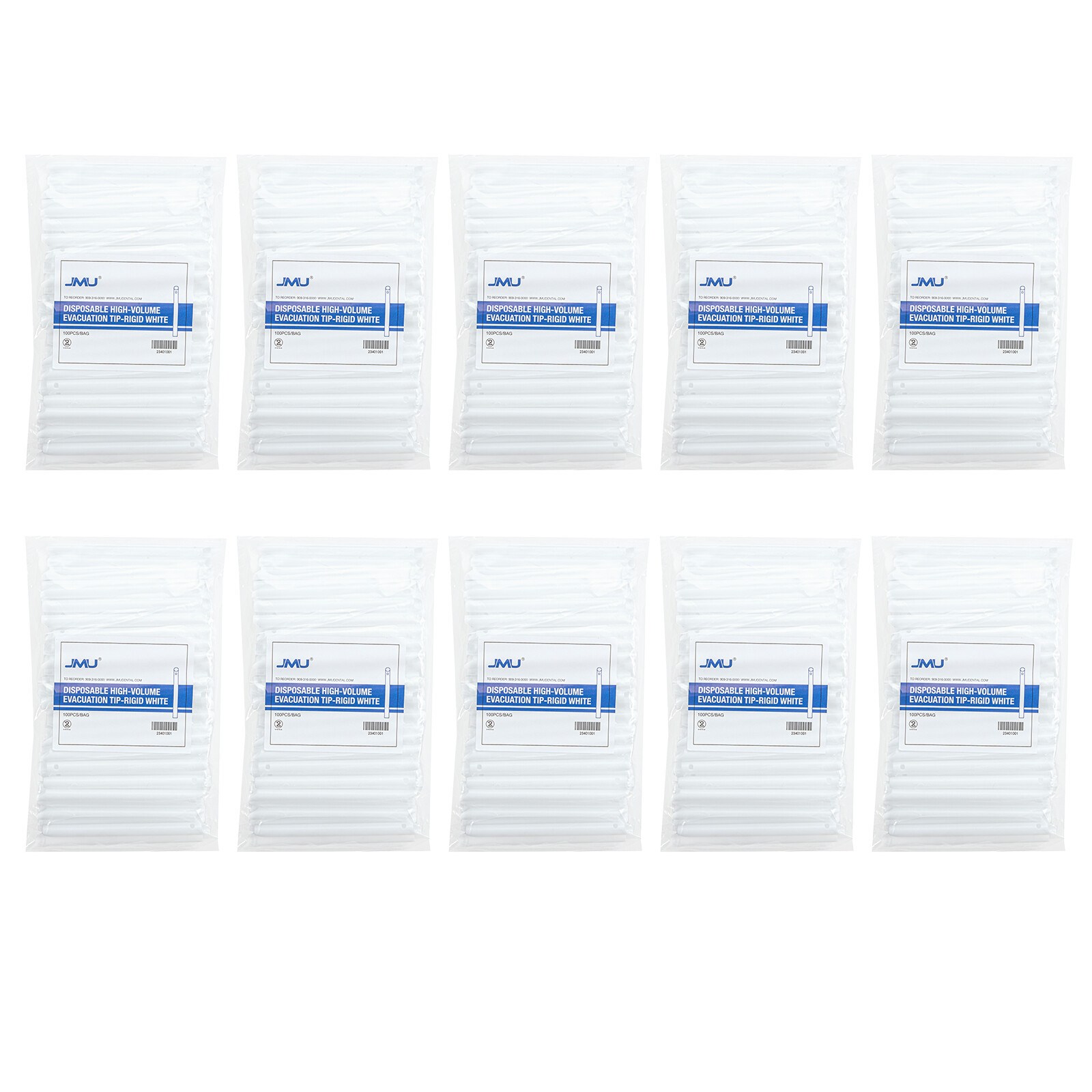 JMU Disposable Dental HVE Tips High Volume Evacuator Suction Tips Vented White