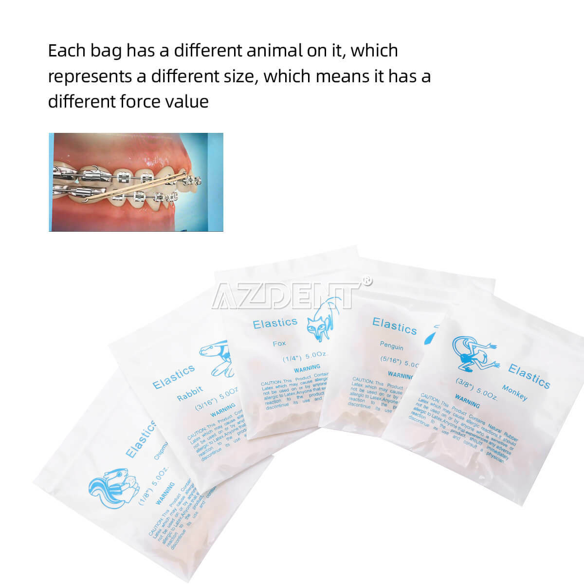 5000Pcs AZDENT Dental Orthodontic Elastics Rubber Bands Bracket Brace 3.5/4.5 OZ