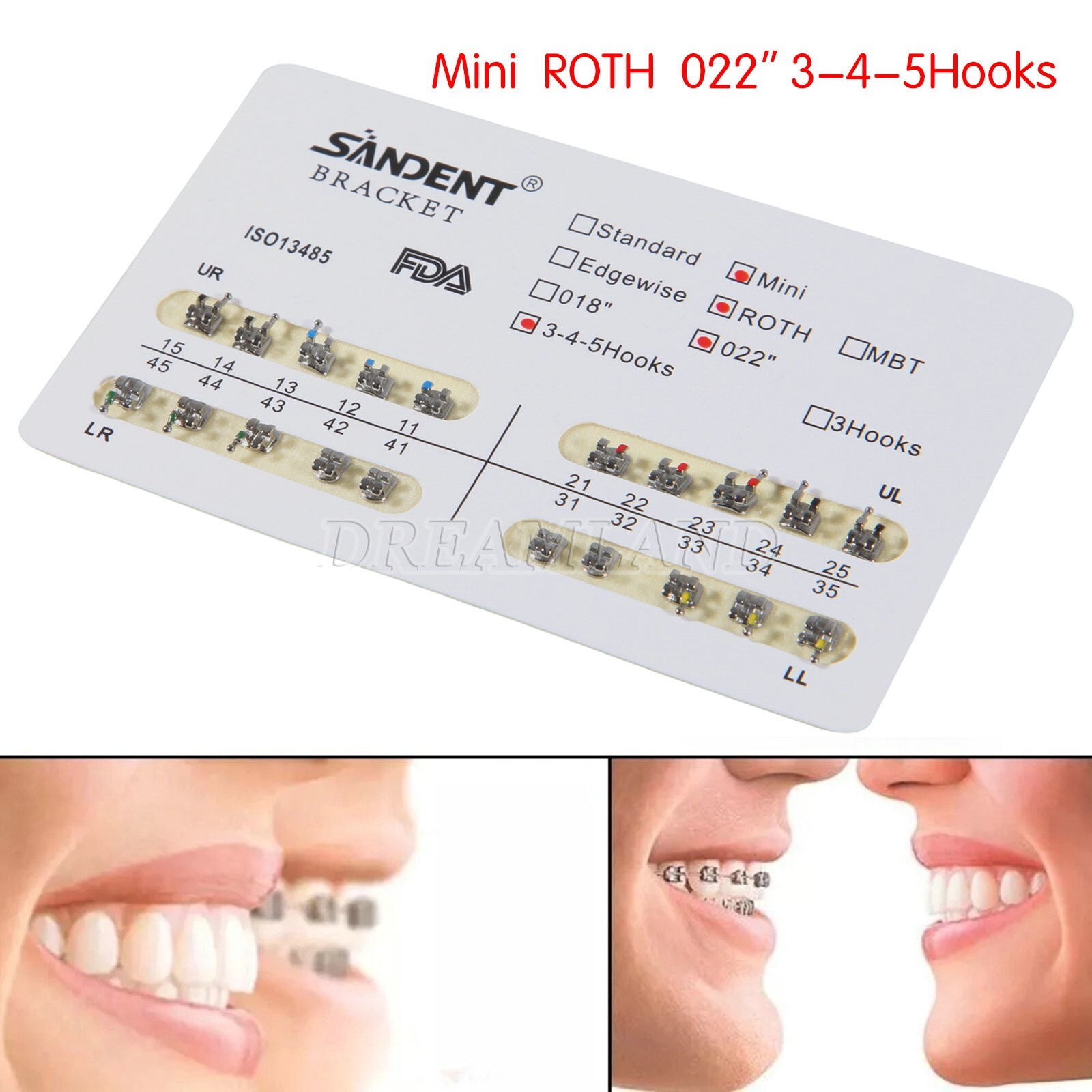 10kits Dental Brackets Braces Orthodontic Mini Roth0.022″ Hooks 3-4-5