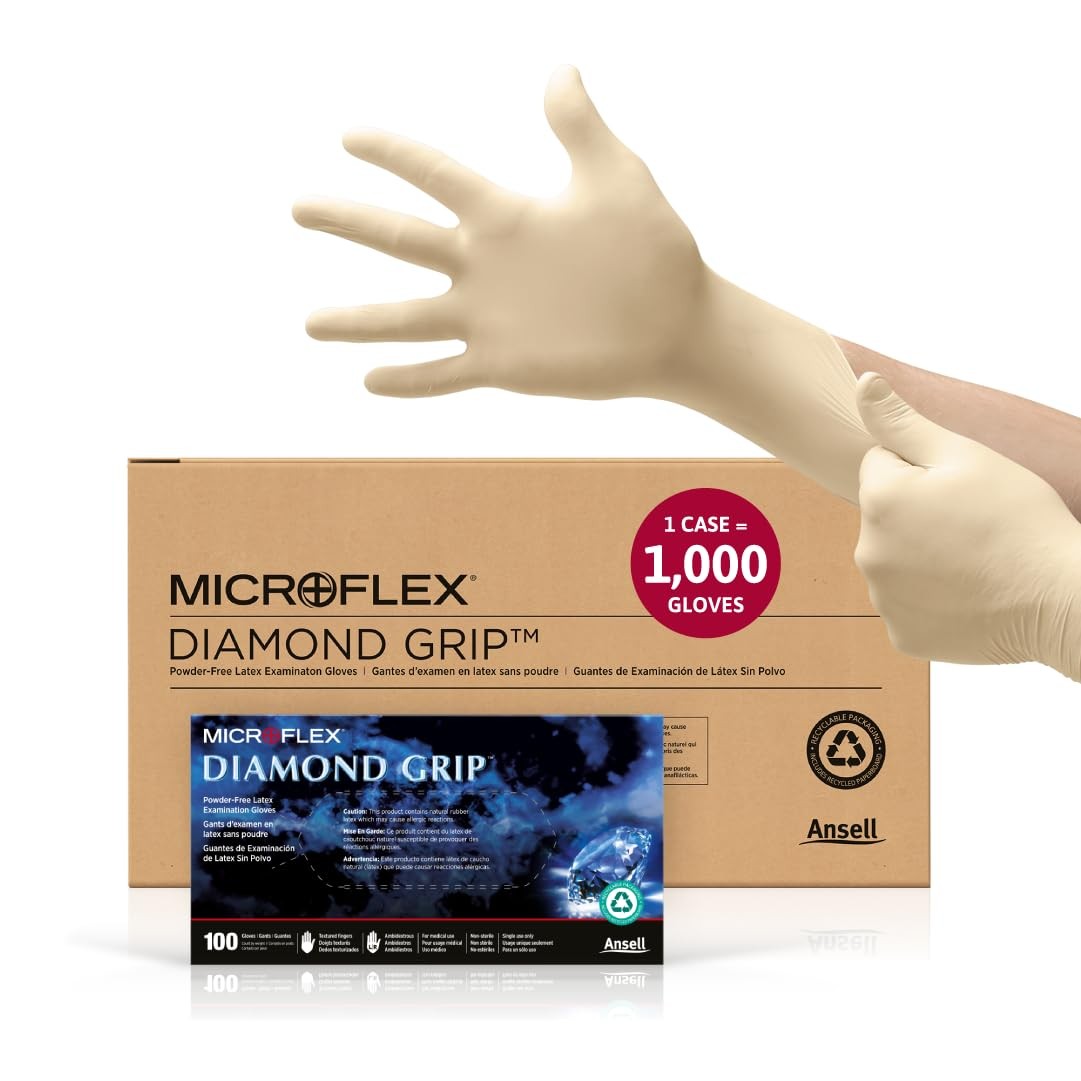 Microflex Diamond Grip Extra Small Latex Gloves Case of 1000 Disposable Gloves