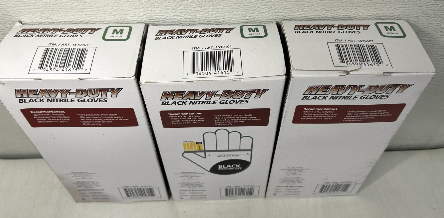 Lot of Heavy Duty Black Nitrile Exam Glove MED Textured Powder-Free Ambidextrous