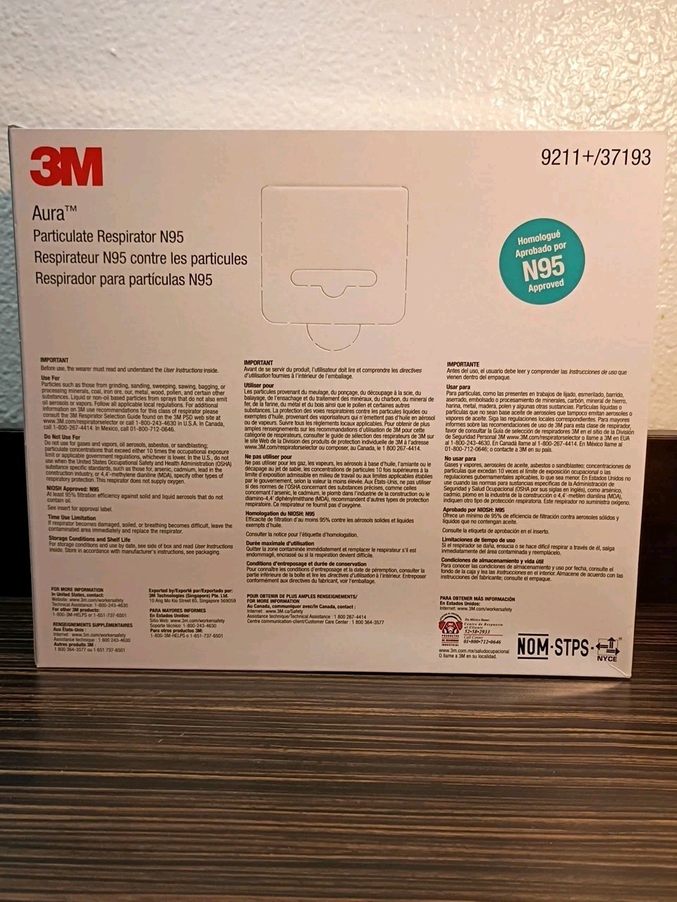 1 Box of 10 Each 3M 9211+/37193 Valved Aura N95 Particulate Respirator