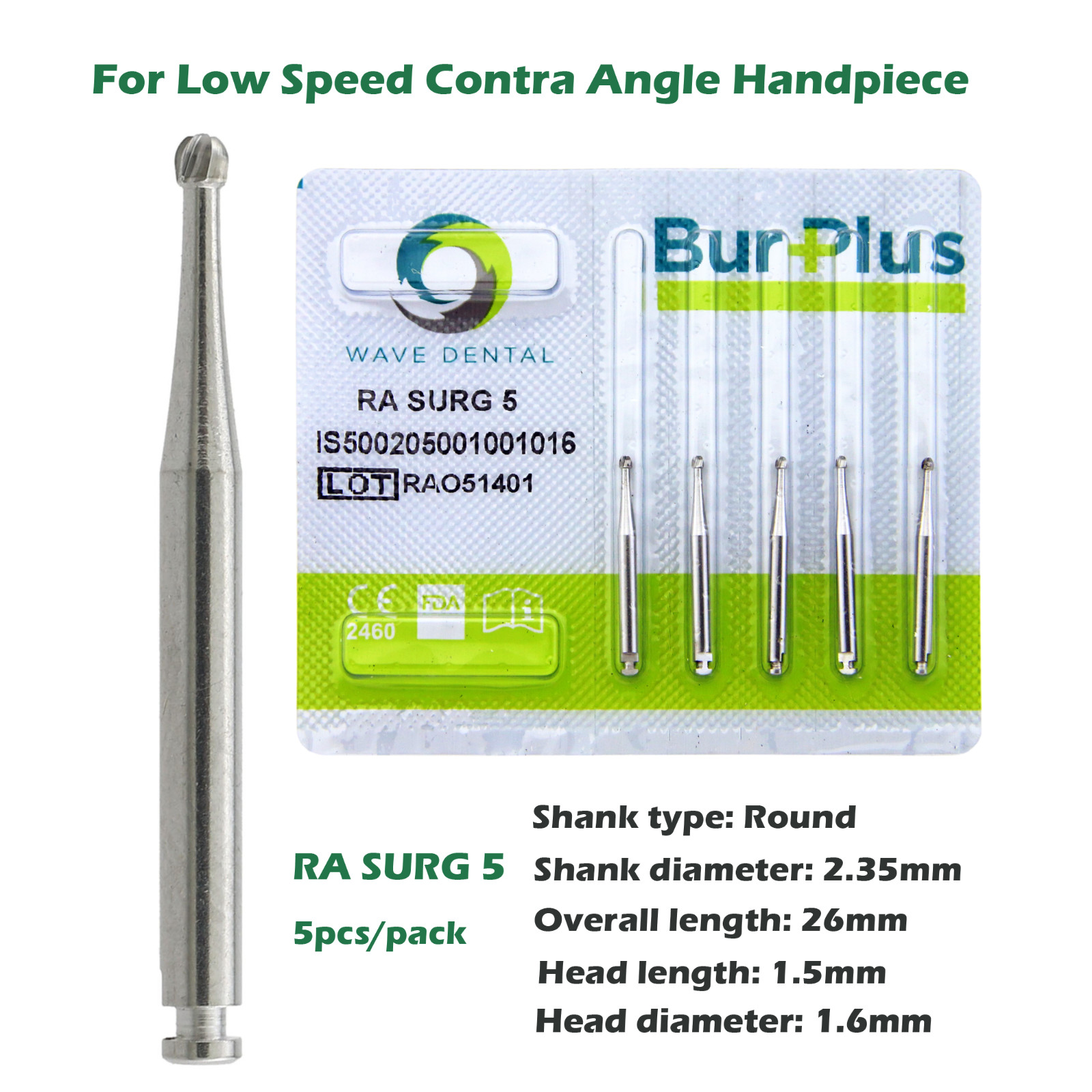 Wave Dental Surgical Burs Carbide Latch Low Speed Contra Angle Bur RA SURG 2 4 6