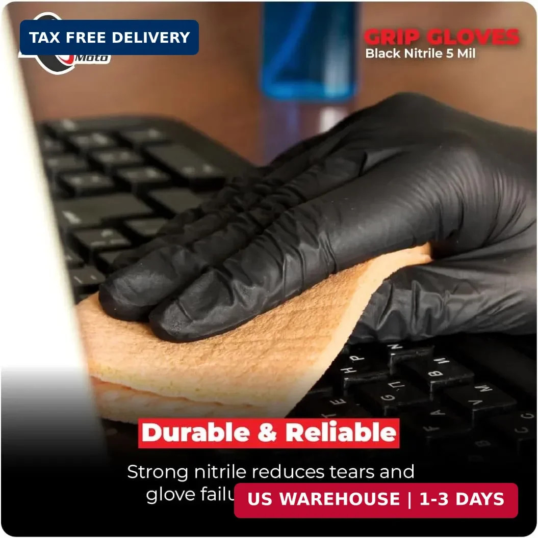 Grip Black Nitrile Gloves 5mil Latex-Free, Powder-Free, Micro-Textured for Repai