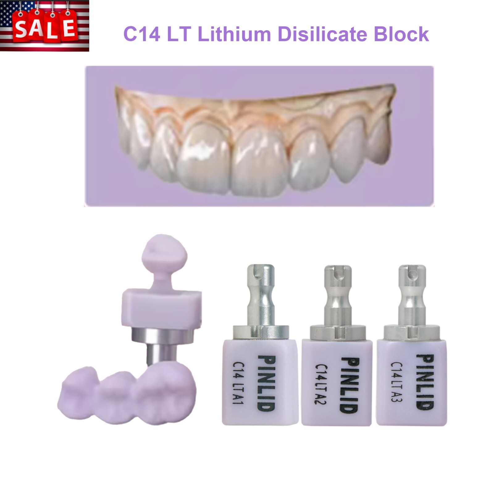 US C14 Emax LT Lithium Disilicate Blocks Low Translucency A1-C2 for CEREC 637MPa