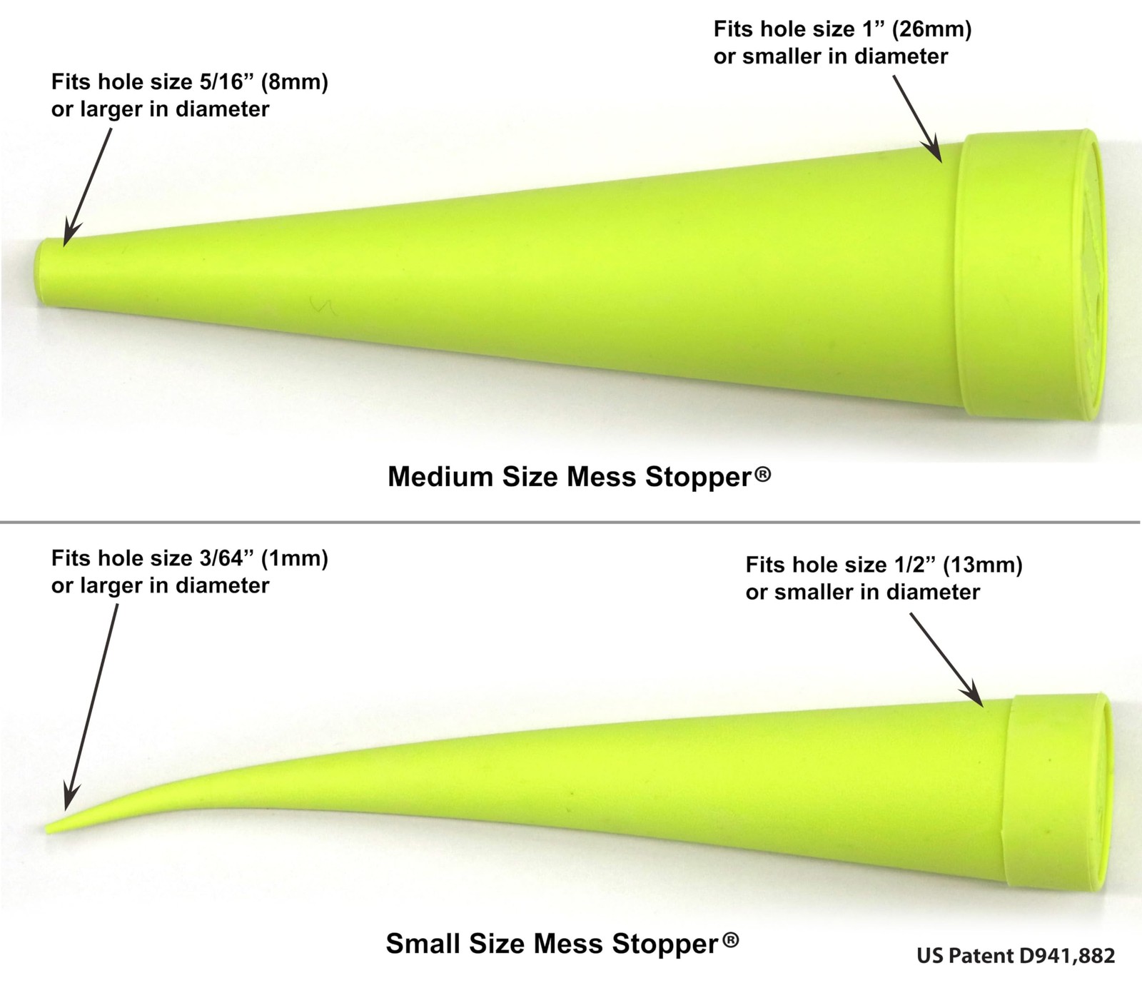 Mess Stopper Universal Rubber Plugs and Caps for 2 Medium, 4 Small, Yellow